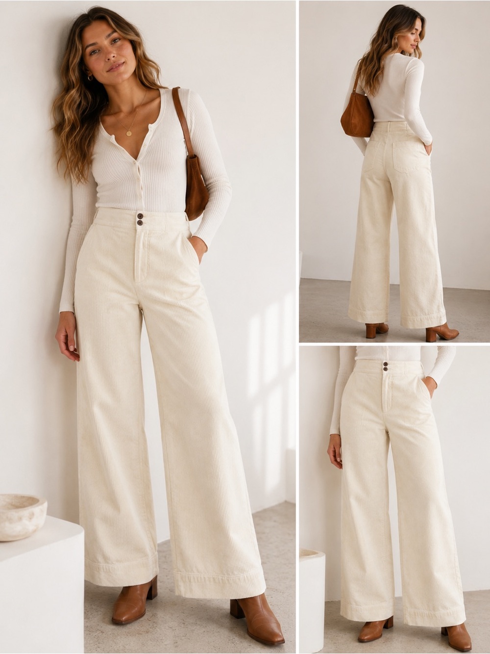 J.Crew Cream Corduroy Wide Leg Pants High Rise Size 0